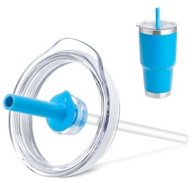 Prurex Leak - Proof Straw Lid - Replacement for YETI Rambler 14 oz Mug, 26 oz Straw Cup, 30 oz Tumbler & 35 oz Tumbler - Press Fit Cover (Blue)