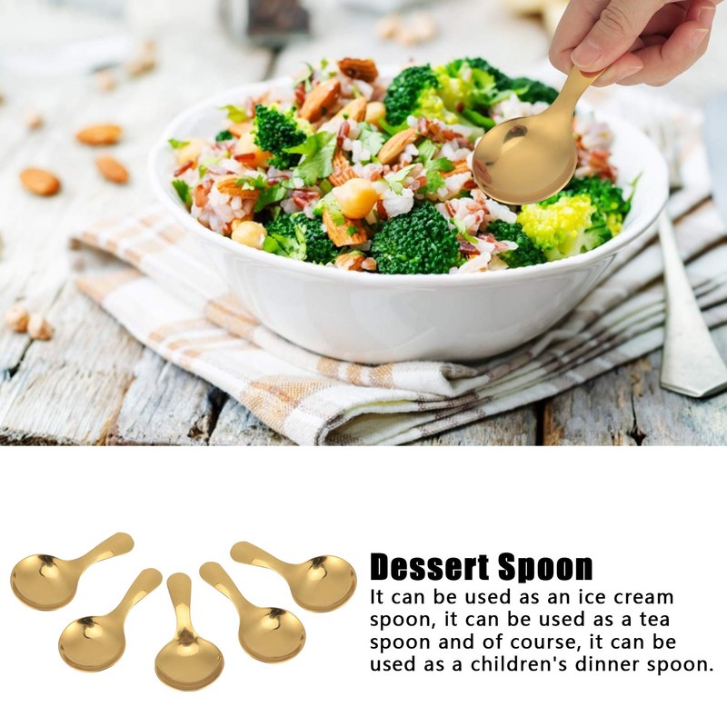 5Pcs Short Spoon Stainless Steel Ice Cream Scoop Tea Dessert