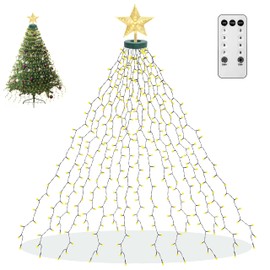 aneeway 410 LEDs Fairy Lights Christmas Tree with Stars Christmas Lighting Christmas Light Net with Remote Control 2 m Christmas Tree Light Christmas Tree with Ring for Indoor and Outdoor Use Warm