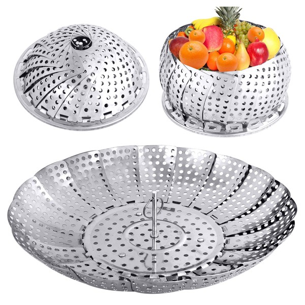 Vegetable Folding Steamer Basket , Metal Stainless Steel Steamer Basket Insert, Collapsible Steamer Baskets for Cooking Food, Expandable Fit Various Size Pot(5.9" to 9.8") YLYL