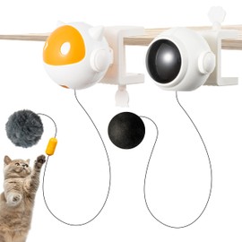 TirEurt Cat Toys Interactive Ball, 2PCS Indoor Teaser Toys Hanging Automatic Lifting Ball, Funny Play Self Entertaining, Nylon Rope Bite Resistant for Bored Adult Cats Kitten Exercise (Yellow Black)