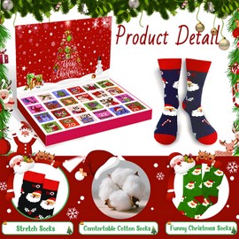 12Pairs Christmas Women Sock Advent Calendar 2025 Unisex Socks 24 Days Countdown Calendar Warm Cotton Crew Xmas Socks Party Gifts for Kids Adults Women Men Teens
