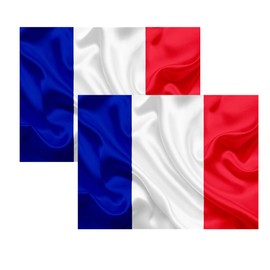 2 x France Flag 90 x 150 cm Large Flag with Pole Buckle and Cords for Holding Lightweight Flag for Sports Football Events Building (2 x France)