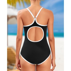 Tempt Me - Traje de baño deportivo de una pieza para mujer, color acanalado, Negro Blanco, M