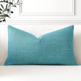 OTOSTAR Linen Throw Pillow Cover Set of 1 Decorative Lumbar Pillowcases Cushion Covers 16x24 Inch for Home Decor Sofa Bedroom Car 40 x 60CM Turquoise