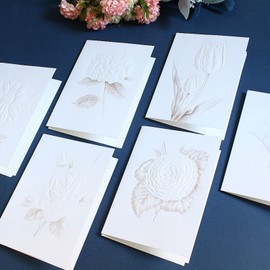 WUMUZAI Embossed Floral Note Cards 5" x 7" Set of 6 Greeting Cards Blank Inside for All Occasions Stationery Note Cards Cardboard Paper for Birthday Invitation Wedding