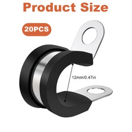 20 Pcs P Clips, Pipe Clamp, 12mm (1/2") Diameter Hose Rubber Lined Pipe Clamps, Stainless Steel Pipe Clips for Automotive Industrial Boat Wiring and Mounting Securing Gas Pipes
