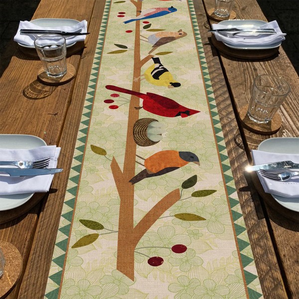 Seliem Summer Tree Branches Birds Table Runner, Cardinal Home Kitchen