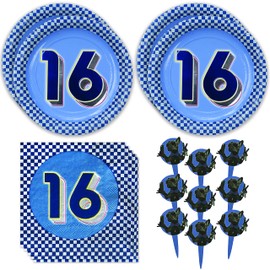 Havercamp - Fiesta de cumpleaños 16 para 16 invitados | platos, servilletas y púas de fiesta con impresión de papel de lujo y picas de bulldog fresco