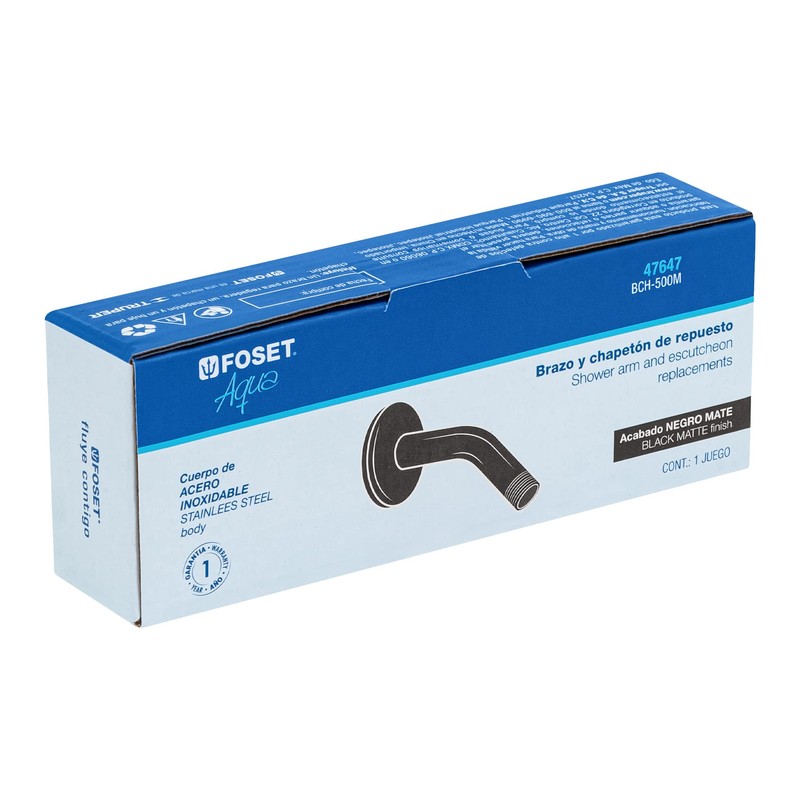 Foset Aqua BCH-500M Brazo corto con chapetón para regadera, negro