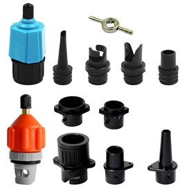 Wjelet Aufblasbarer SUP Pumpenadapter，Paddle Board Ventiladapter Mit 9 Standard Luftpumpendüsen für Schlauchboote, Stand Up Paddle Board, Aufblasbarer Bett (Blau + Orange)