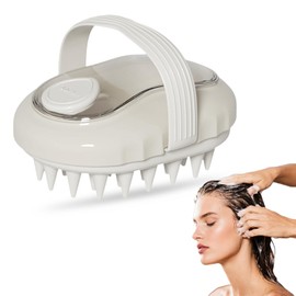 Kopfmassage Bürste Silikon,Kopfhaut Massagebürste,Shampoo Bürste für Haarwachstum,Durchblutungsfördernde Haarmassagebürste gegen Schuppen,100% Silikon Kopfhautpeeling für Männer & Frauen (Cremeweiß)