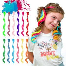 TOFLANTUR 12 PCS Color Hair Extensions for Kids, Synthetic Hairpieces Curly Colorful Hair Extensions for Party Birthday, Gifts for Kids,17inch(Multi Color A)