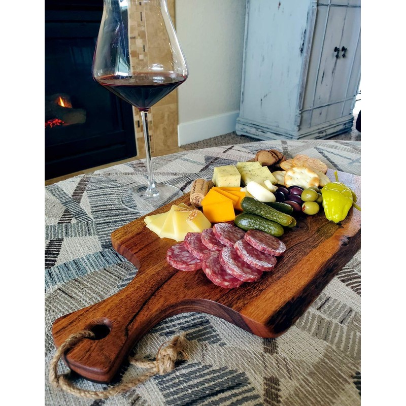 Acacia Charcuterie Board with Natural Live Edge & Handle -