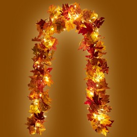 COOLUCK Pack of 2 Autumn Garland - 176 cm / Piece Autumn Garland with Light, Maple Leaves Autumn Decoration for Indoor and Outdoor Use, Home, Garden, Wedding, Fireplace, Balcony, Party