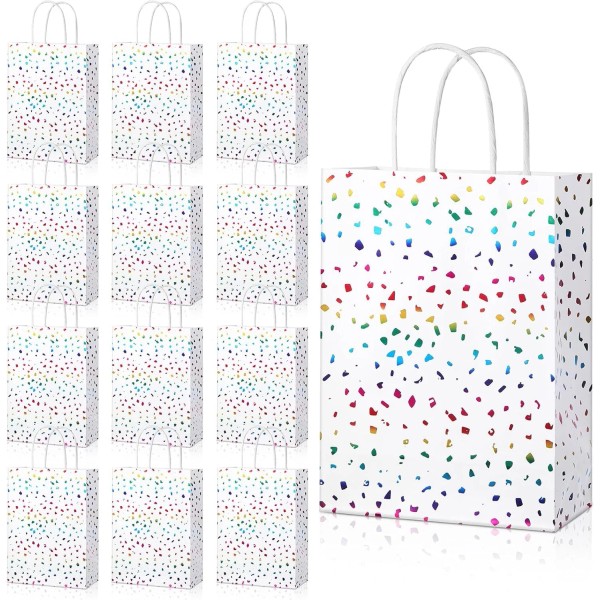 Pasimy 24 Pcs Rainbow Confetti Paper Gift Bags with Handles
