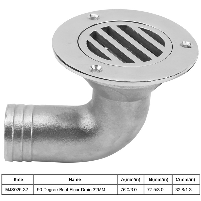 Durable Boat Floor Drain 316 Stainless Steel Marine 90 Degree