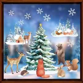 6 Sheets Christmas Window Stickers Animals Christmas Window Clings Stained Glass Clings Christmas Window Decorations Xmas Decorations