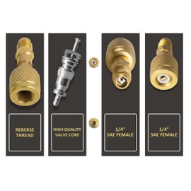 R32 R454B Brass Adapter, 1/4 Inch Female to 1/4 Inch Male Reverse Thread, for R-454B/R-32 Tanks