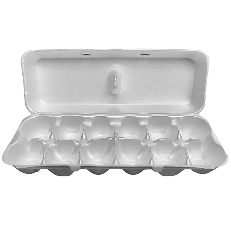 White 12-Egg Blank Styrofoam Carton - 50 Pack