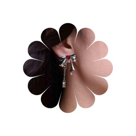 Inateannal Vintage Red Crystal Heart Earrings Silver Bow Dangle Earrings Ruby Bow Heart Stud Earrings Black Square Crystal Drop Earrings Jewelry for Women and Girls