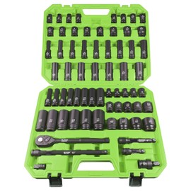 SUNHZMCKP 1/2" Drive Impact Socket Set, 66 Piece Standard SAE (3/8"-1-1/4") & Metric (8-24mm), 6 Point Shallow/Deep Socket Kit with Ratchet Handle, Drive Extension Bar, Impact Universal Joint, Cr-V