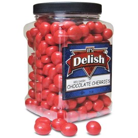 Gourmet Red Chocolate Covered Cherries by It's Delish, 3 lbs Jumbo Reusable Container | Premium Red Milk Chocolate Coated Dried Cherries - Kosher Dairy
