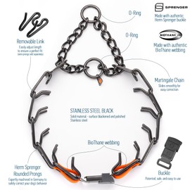 Herm Sprenger Black Stainless Steel Dog Collar with Quick Release ClicLock Buckle O-Ring Biothane Insert Training Collar Made in Germany (Hunter Orange, 25in x 4.0mm(Neck Size up to21-22in))