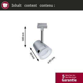 Paulmann 97613 Cone URail Individual spot GU10 max. 10W dimmable 230V Chrome matt, Chrome Rail System – Choose Any lamp