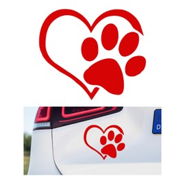 DXNQ Pet Dog Paw Puppy Love Heart Vinyl Decal, 4.6" × 3.7" Heart with Dog Paw Print Reflective Bumper Stickers, Cute Waterproof Puppy Footprint Heart Decal for Window Laptop Wall (Red)