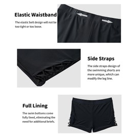 Holipick Plus Size Swim Shorts for Women High Waist Swim Bottoms Strappy Swimsuit Boyshorts Bathing Suit Shorts Black