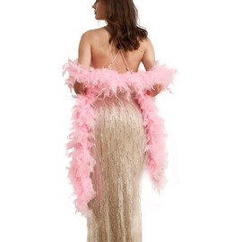 Happy Feather 2 Yards 60g Turkey Chandelle Feather Boa for Women Costume Accessory,Party Dancing Dress Up, Holiday Decors-Light Pink