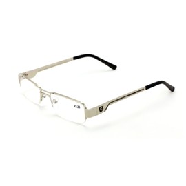 V.W.E. Khan Metal Rectangular Semi-Rimless Rectangle Reading Glasses Reader (Silver/Black, 2.50)
