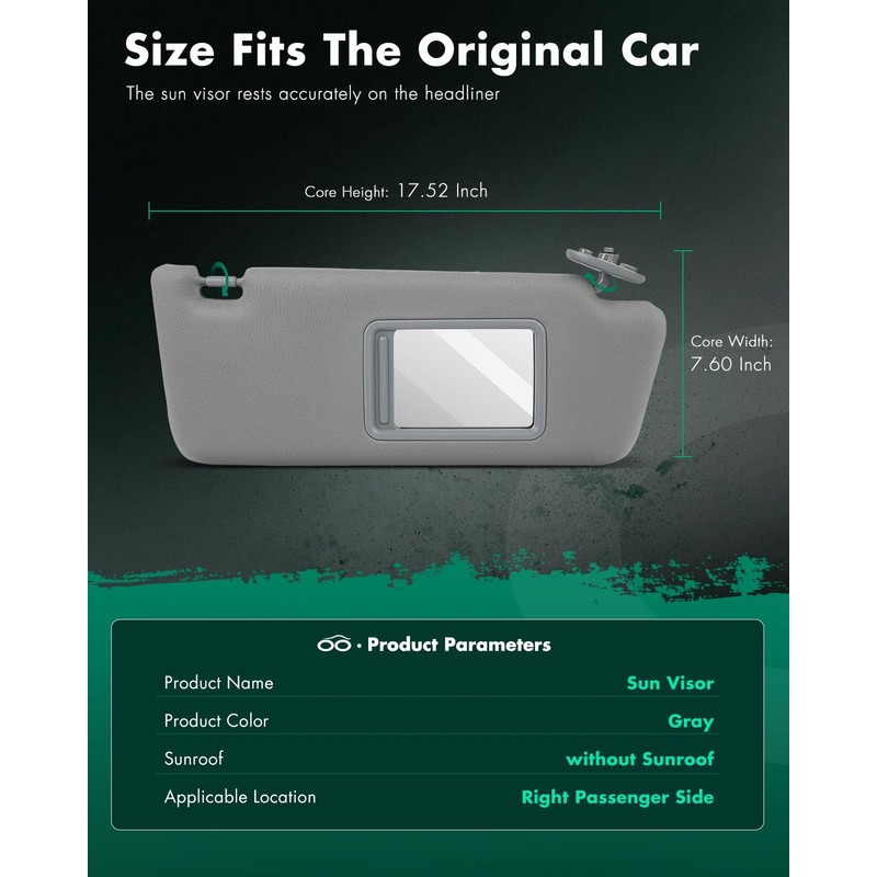 SCITOO Right Passenger Side Gray Sun Visor Assembly fit for