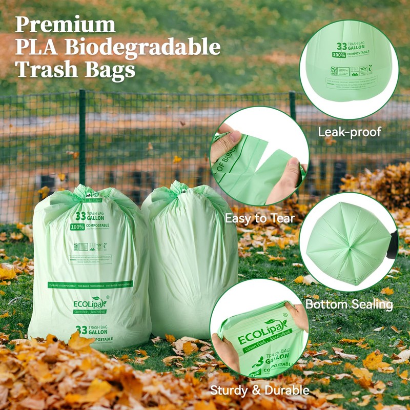 ECOLipak 33 Gallon Compostable Trash Garbage Bags, 50 Count (2