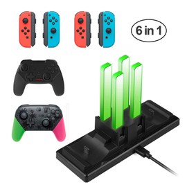 EXTSUD 6 in 1 Switch Controller Ladestation Pro Controller Ladegrät mit 4 Slots für Joy-Con und Typ-C USB Port für Switch Konsole/Pro Controller/Typ-C Geräte Dock