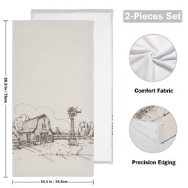 HUAZHIKOU Rustic Windmill Hand Towels for Bathroom Set of 2 Farmhouse Barn Rural Meadow Face Towels Microfiber Vintage Farm Kitchen Towels Decorative Bathroom Towel for Gym Shower Guest 14" x 28"