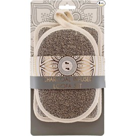 Earth & I Charcoal Loofah Sponge 2 Count, Loofa, Loofah Exfoliating Body Scrubber, Shower Loofah, Luffa, Loofah for Men and Women, Body Scrubbers for Use in Shower (2 Pack)