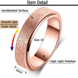 Anxiety Ring for Women Fidget Spinner Ring Fidget Toys Adults Titanium Stainless Steel Thumb Ring 6mm Wide Rose Gold Size 10