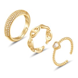 KissYan Gold Ring Set for Women, 14K Gold Plated Stackable Open Knuckle Finger Rings Chunky Twisted Signet Band Rings Adjustable Dainty Trendy Jewelry Gifts(08)