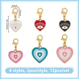 DELORIGIN 12pcs Evil Eye Collar Pendants for Cat Dog 6 Styles Heart Alloy Enamel Pet Collar Pendants Clip-on Charms Necklace Collar Accessory for Bag Keychain Pet Jewelry Making Training Home Decor