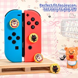 DLseego Thumb Grips Caps Design for Switch/Lite/OLED Console, Soft Silicone Joycon Analog Controller Protective Anti-Slip Covers 4PCS Button Joy Con Joystick Caps Cover, Cat - Yellow