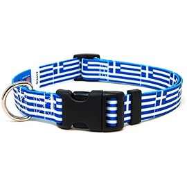 Greece Dog Collar | Greek Flag | Martingale Slip-On | Made in NJ, USA | for Large Dogs | 1 inch wide