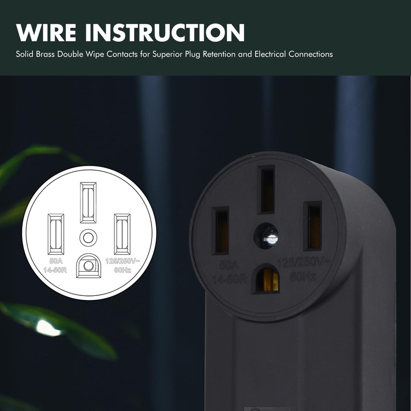 VAV NEMA 14-50R 50 Amp Heavy Duty Outlet, 3-Pole 4-Wire