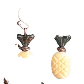 Etched Copper and Bead Pineapple Dangle Earrings Tropical Jewelry Earrings for Women #3298FE3000