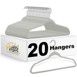 Quality 20 Pack Hangers - Heavy Duty Coat & Closet Hangers - Plastic, Non-Velvet, Chrome Swivel Hook, Space-Saving, Non-Flocked, Gray