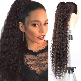 Fashion Icon 30" Long Drawstring Ponytail Synthetic High Puff Afro Clip in Ponytail Hair Extensions Brown Curly Corn Wave Clip in Hair Pieces for Women (#4)