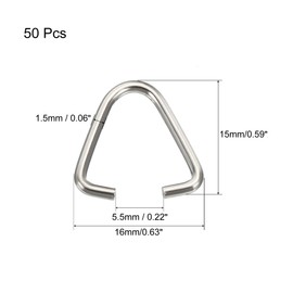 sourcing map Triangle Open Rings, 13x11x1.2mm Pinch Connector Clip Hanging Chain Connection for Board Signboard Craft DIY, 304 Stainless Steel Pack of 50
