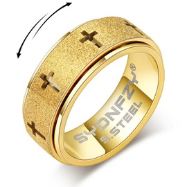 Anxiety Spinner Ring for Men - Stainless Steel Fidget Spinner Ring, Band Cross Thumb Roating Rings for Stress Relief 8mm Anxiety Relieve Fidget Toys for Adults Ring Size 6 7 8 9 10 11 (Gold, 8)