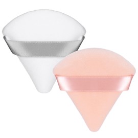 Patelai 2 Pcs Powder Puff Makeup Puff Triangle Powder Puff Soft Powder Sponge Reusable Triangle Sponges with Strap for Loose Powder Cosmetic Foundation Wet Dry Makeup (White, Nude)